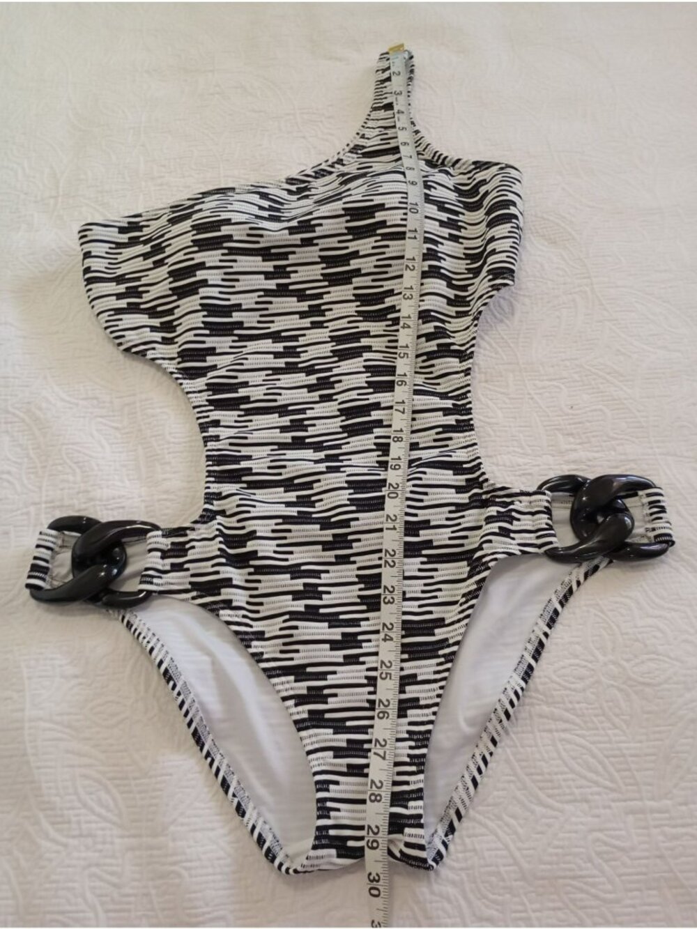Victorias Secret One-Shoulder Monokini Swimsuit Side Rings Abstract Print Size L - Picture 11 of 12